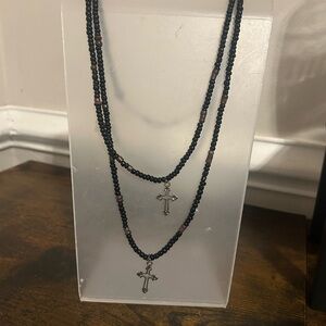 Handmade His&Her Stylish black beaded necklace with cross pendants